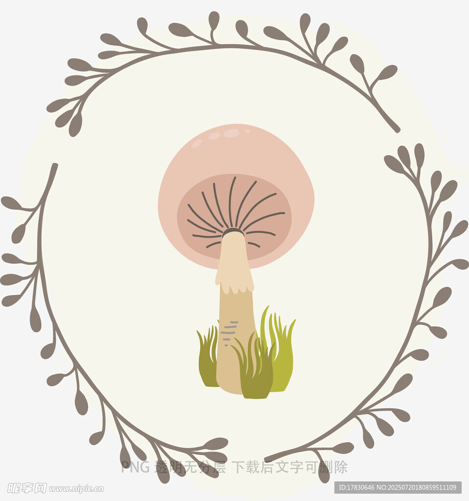 圆形边框中的可爱蘑菇插画