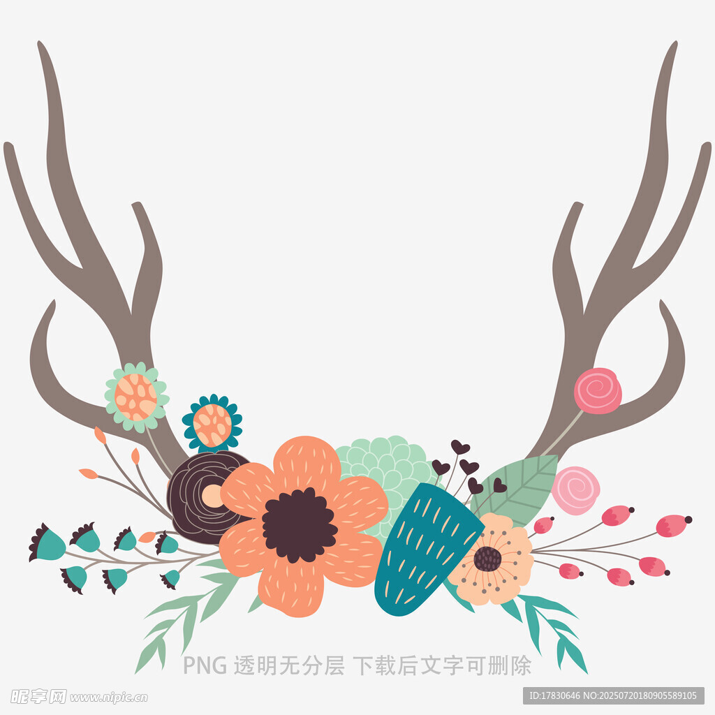 鹿角花卉装饰图案