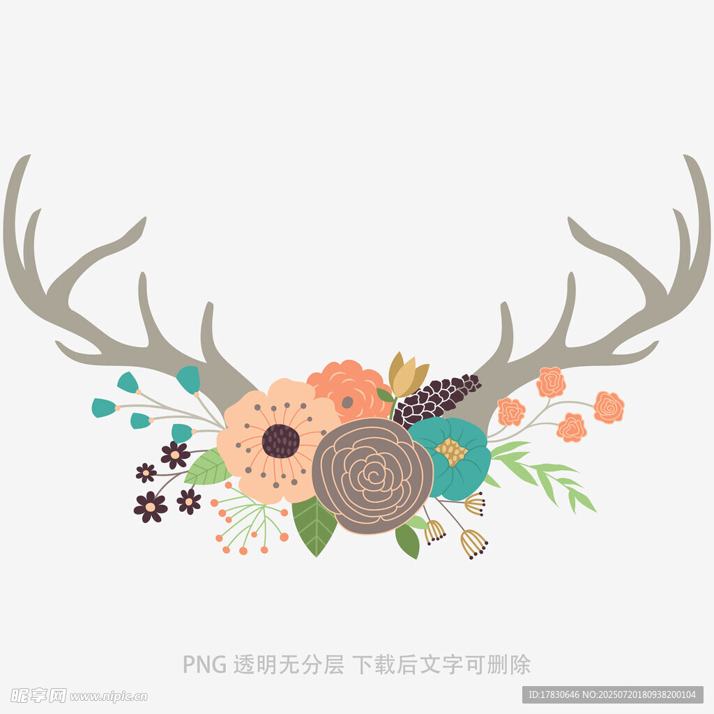 鹿角花卉装饰图案设计