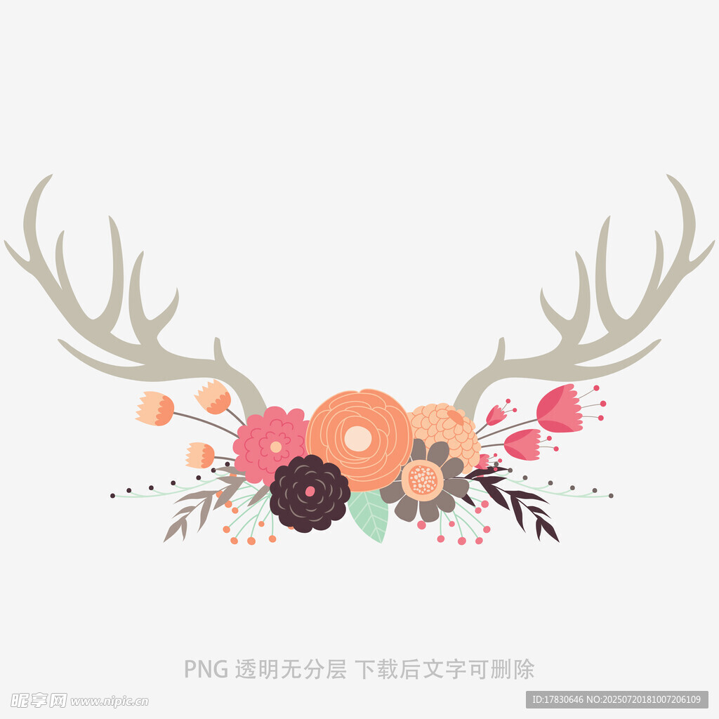 鹿角花卉装饰图案设计