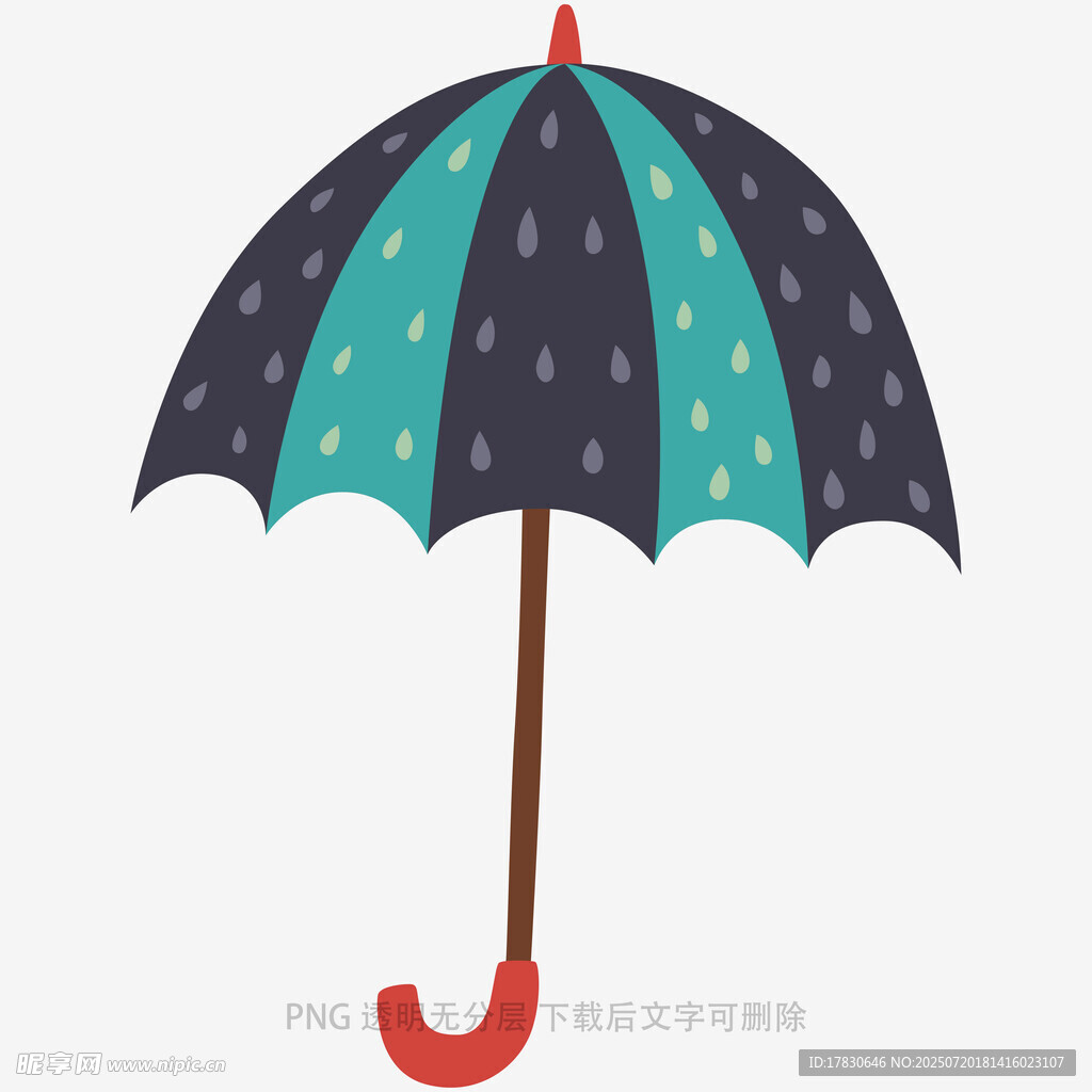 彩色雨滴图案的可爱雨伞