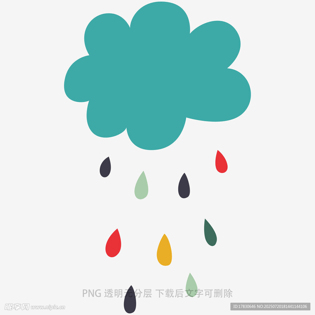 彩色雨滴云朵插画