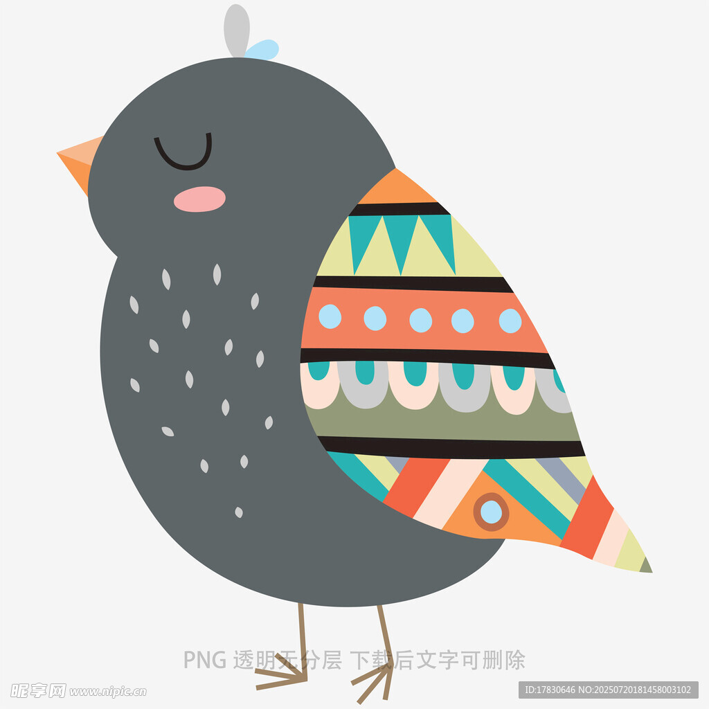 彩色图案小鸟卡通插画