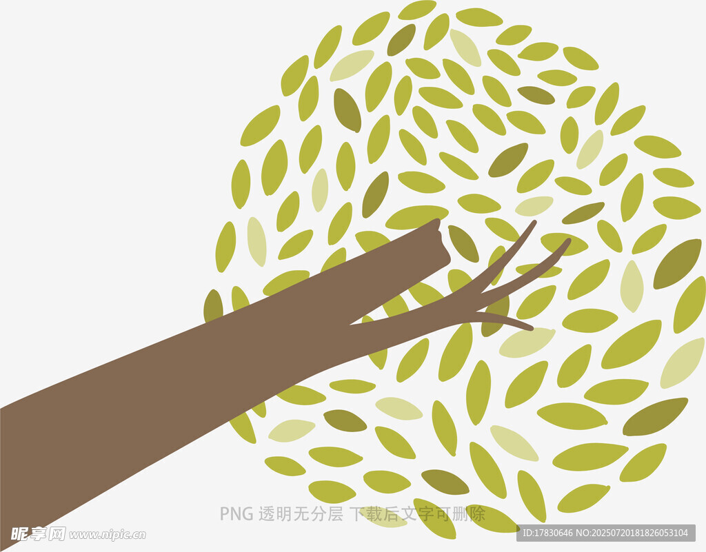 抽象风格的树枝与绿叶图案