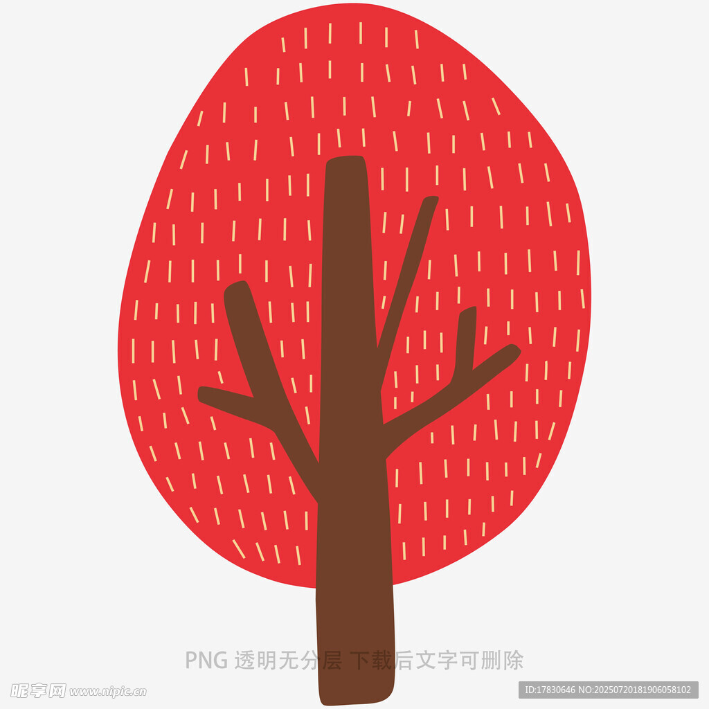 红色简约风无叶树木插画