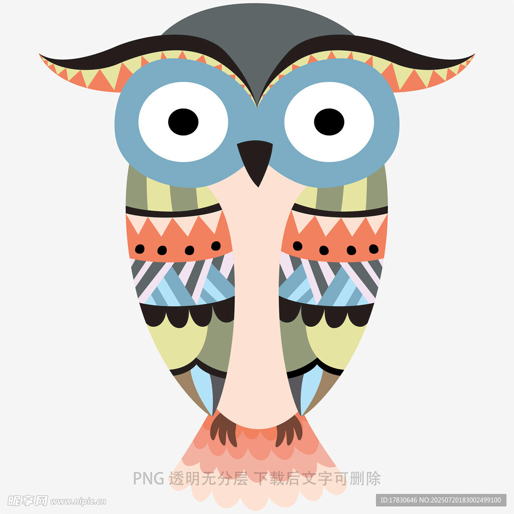 彩色几何图案猫头鹰插画