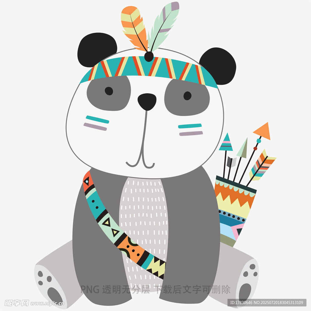 印第安风格熊猫插画