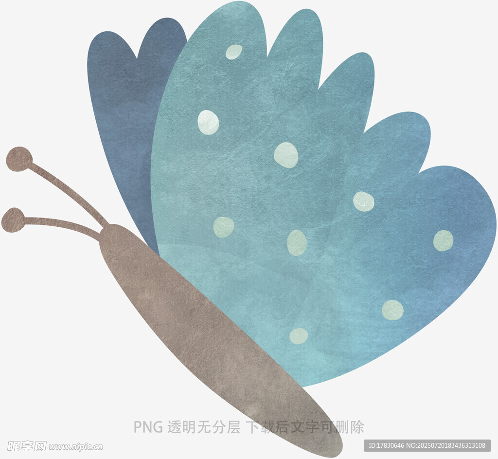 蓝色水彩风蝴蝶插画