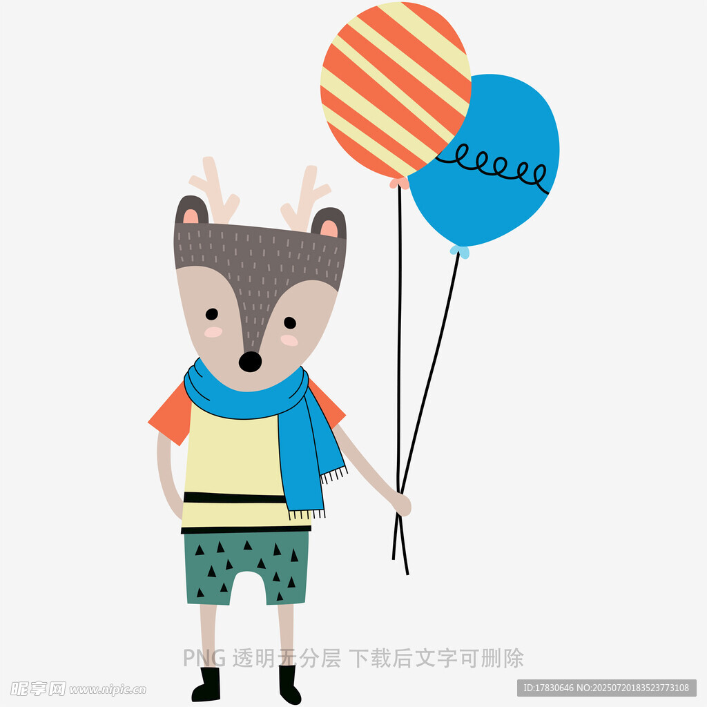 小鹿手持气球的可爱插画