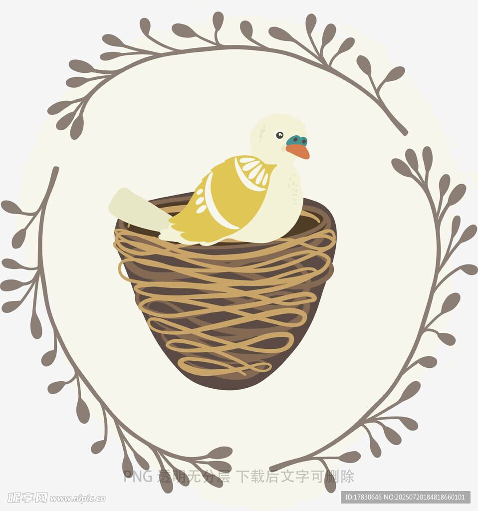 鸟巢中的小黄鸭