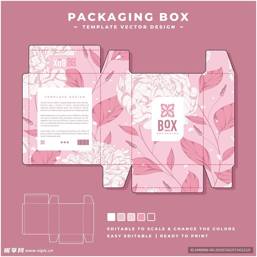 粉色花卉包装礼盒设计图