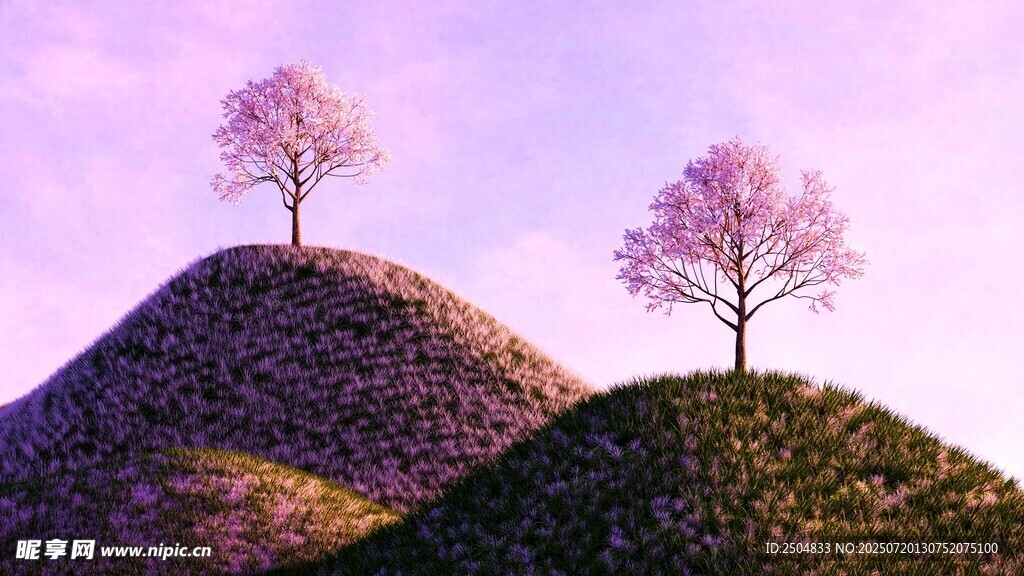 梦幻双树山丘美景
