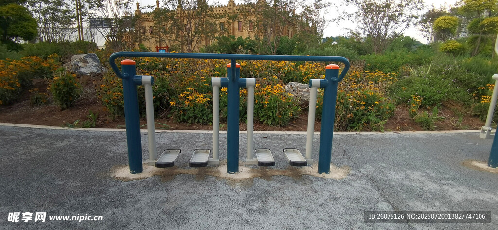 户外蓝色健身器材场景