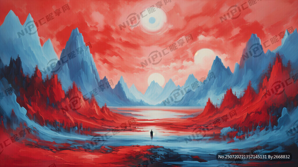 红蓝抽象油画