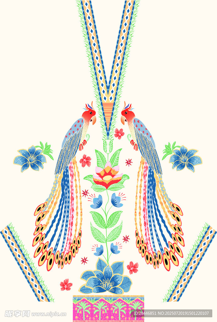 传统刺绣图案 精美花鸟纹饰 