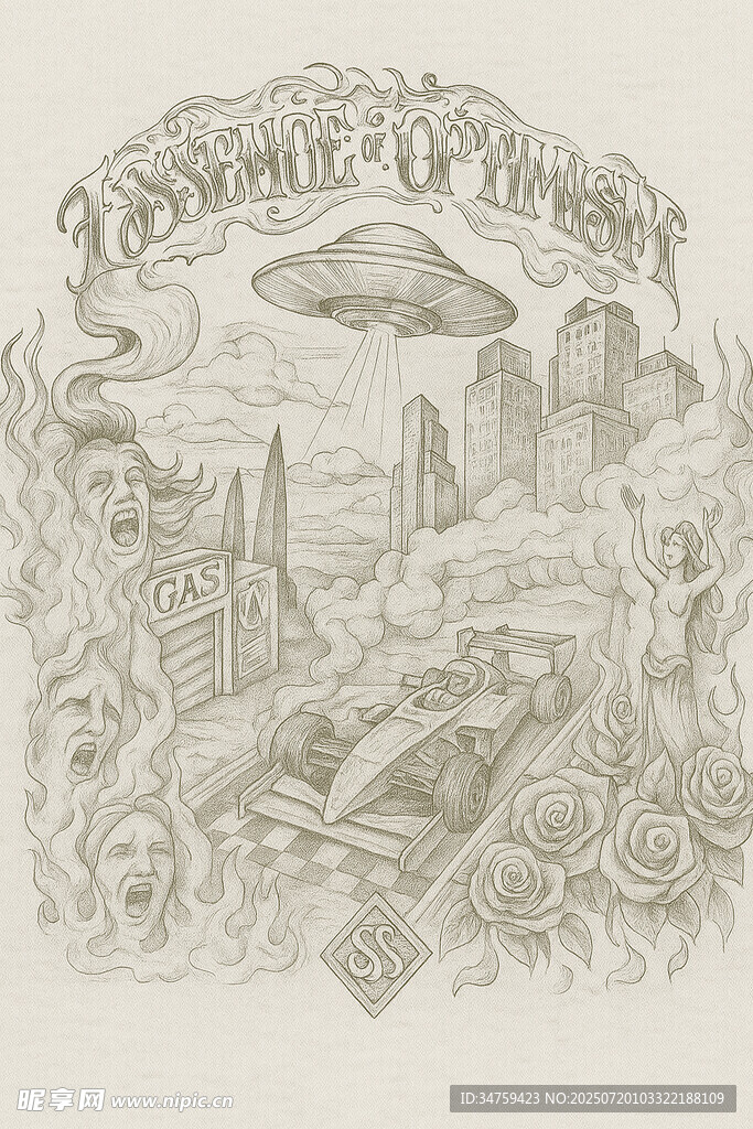 复古手绘风格奇幻景观图