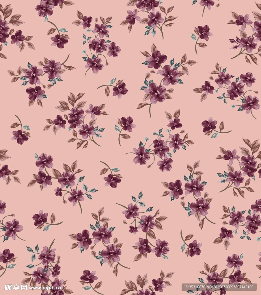粉色底紫色碎花图案