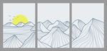 日出群山简约线条画