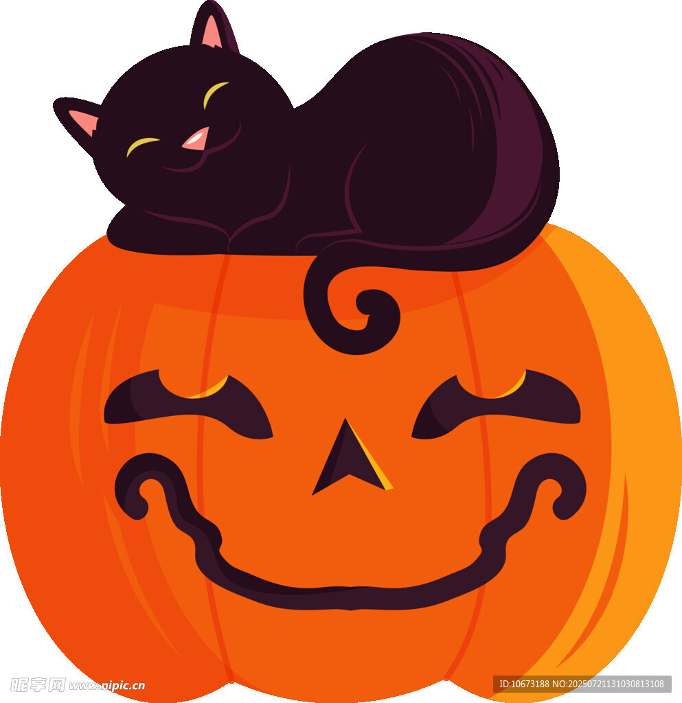 黑猫卧于南瓜上的萌趣画面