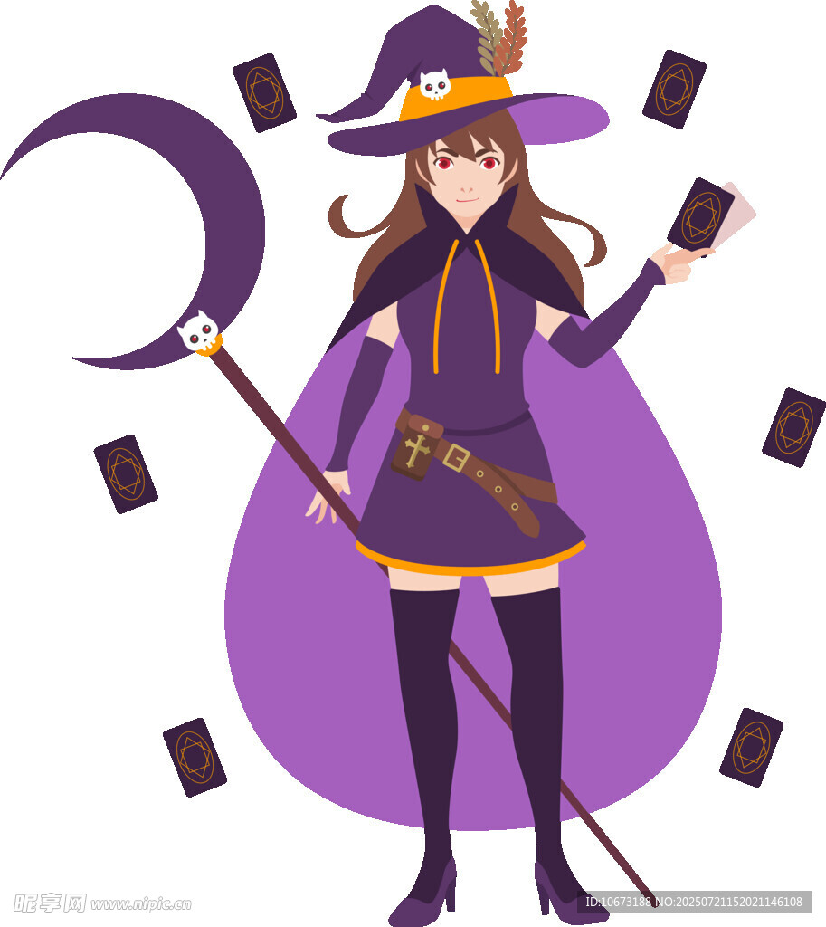 魔法少女手持魔杖与卡牌