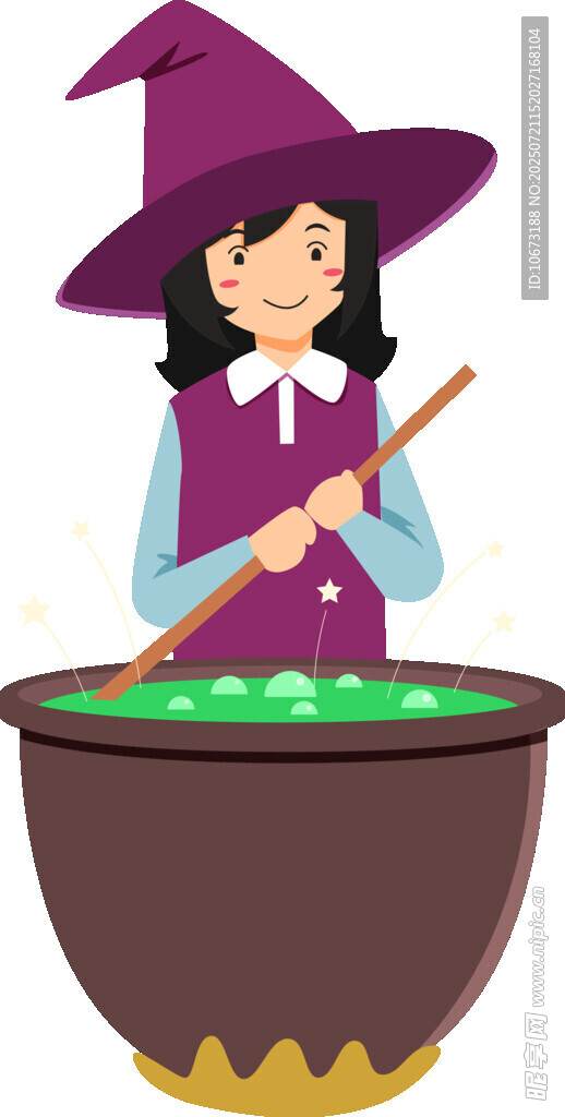 女巫在大锅前施法