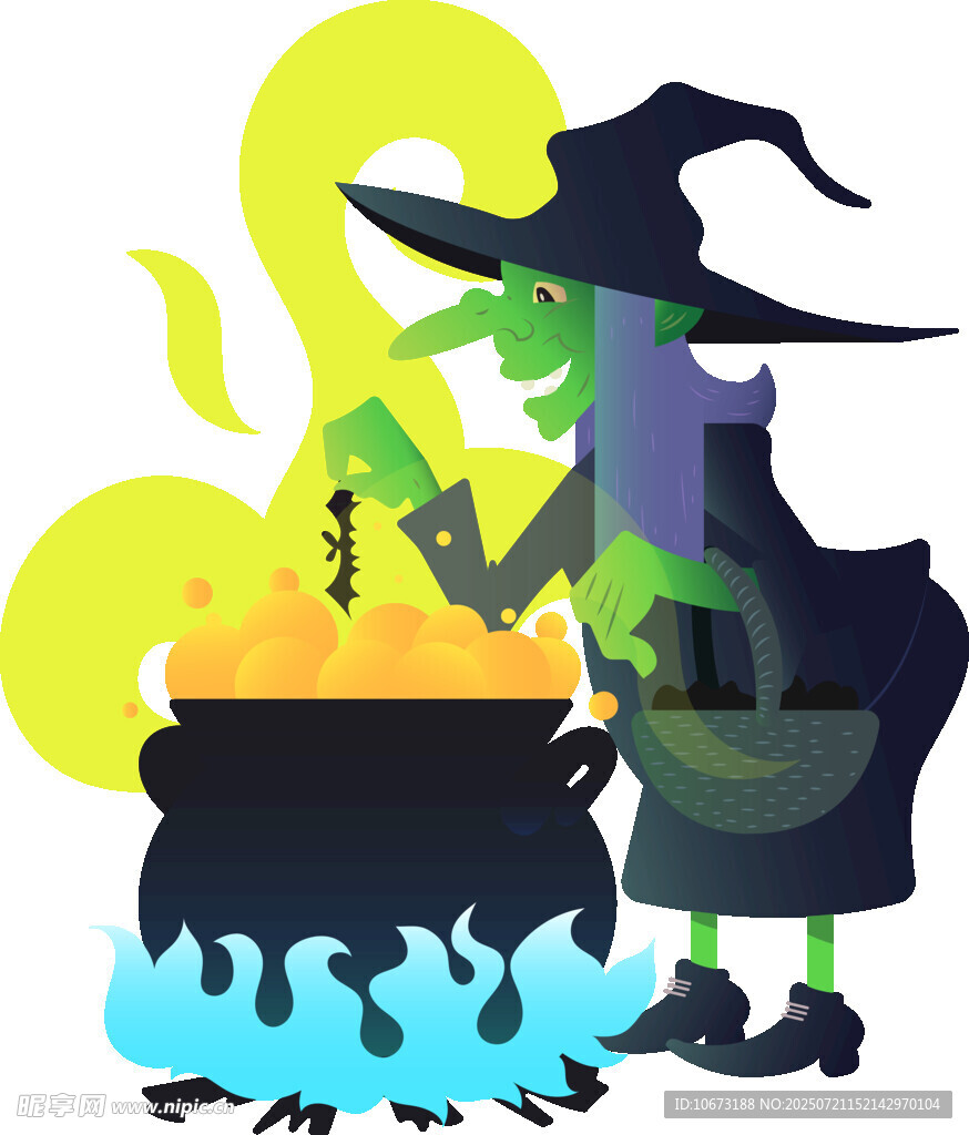 女巫在魔法锅前施法