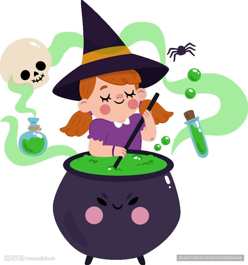 女巫在魔法锅前调制药水