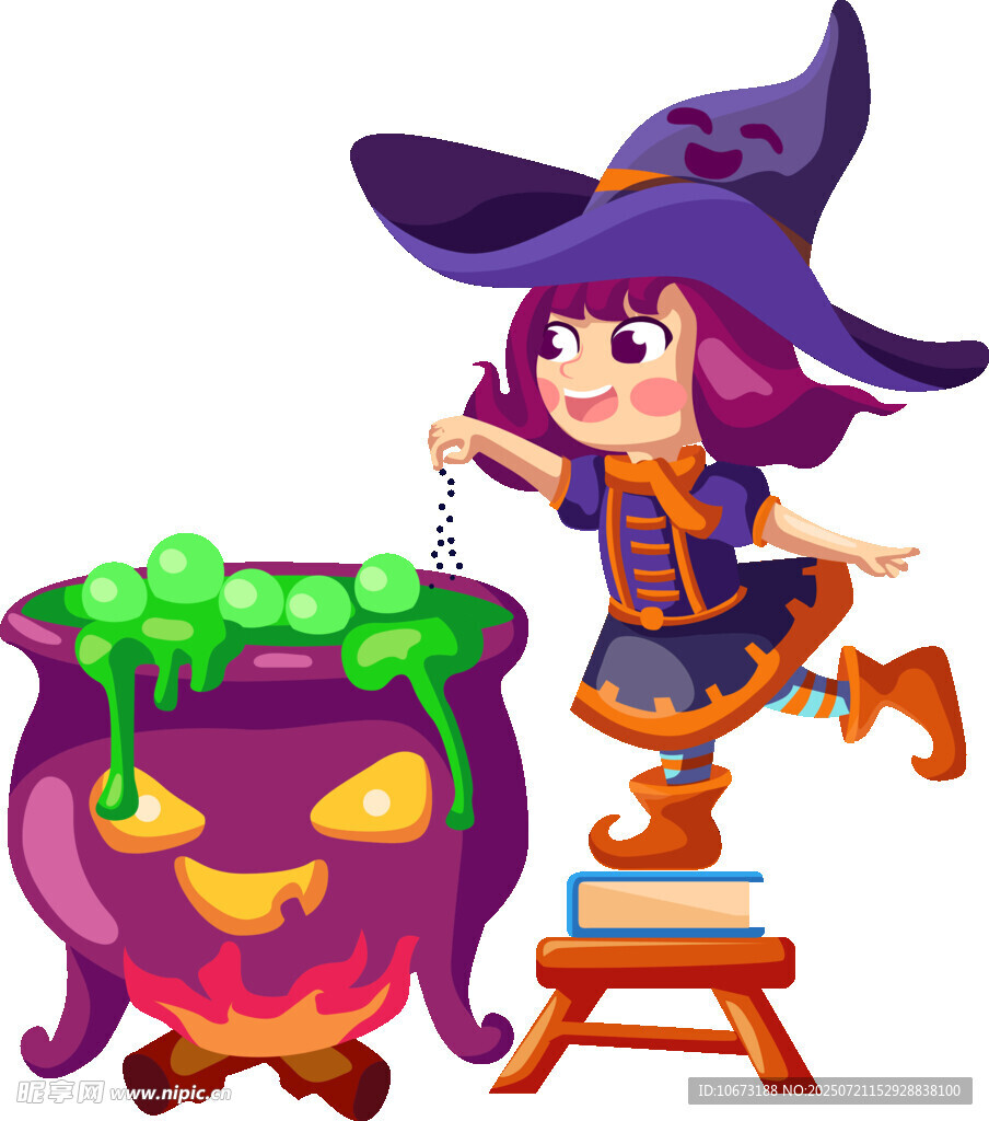 小女巫在魔法大锅前施法