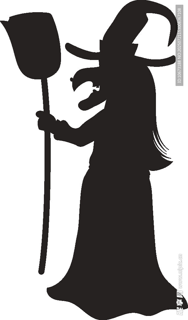 女巫剪影持扫帚