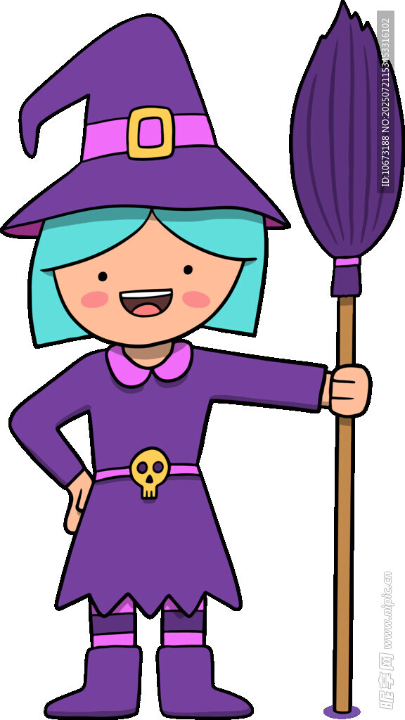 可爱小女巫手持扫帚