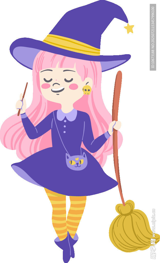 可爱小女巫手持扫帚