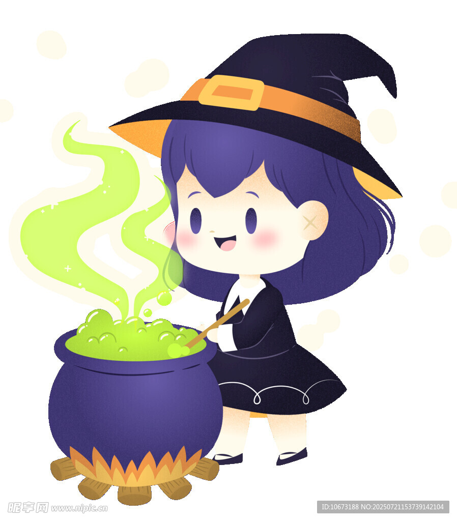 小女巫在魔法锅前施法