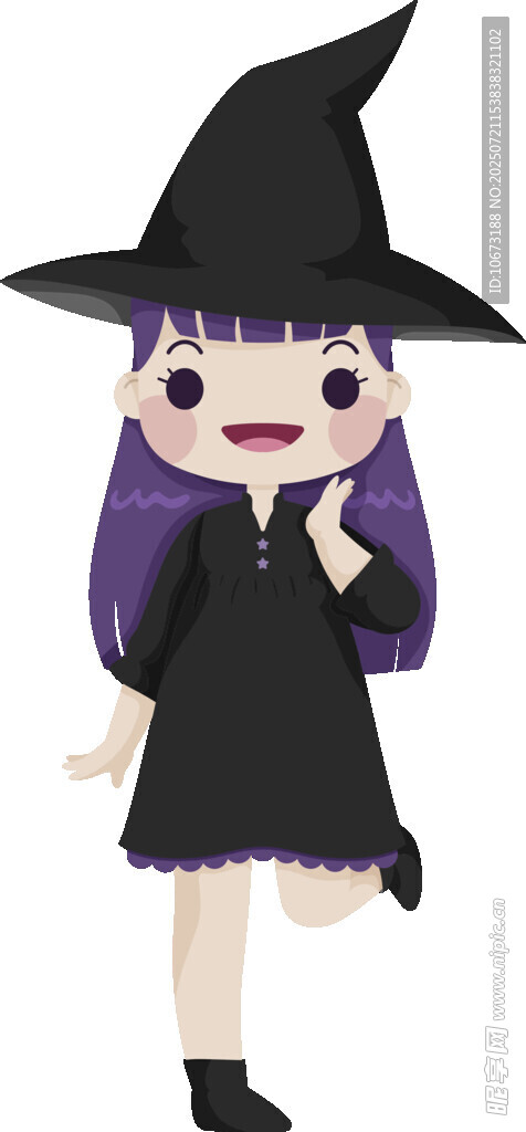 可爱女巫装扮的卡通女孩