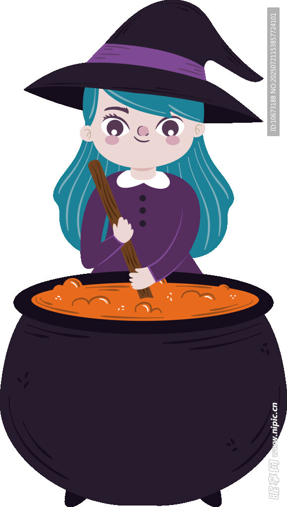 女巫在魔法大锅前施法