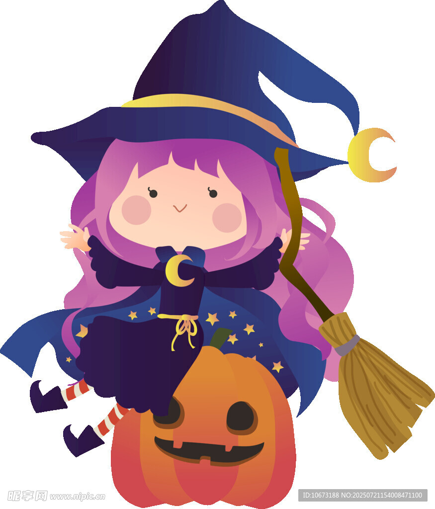 骑扫帚的可爱小女巫