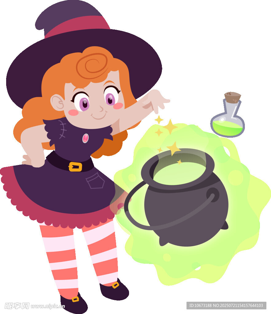 小女巫专注熬制魔法药水