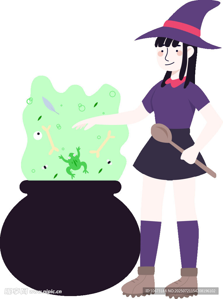 女巫在魔法大锅前施法