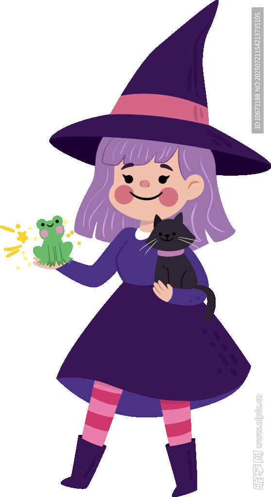 小女巫与黑猫施展魔法