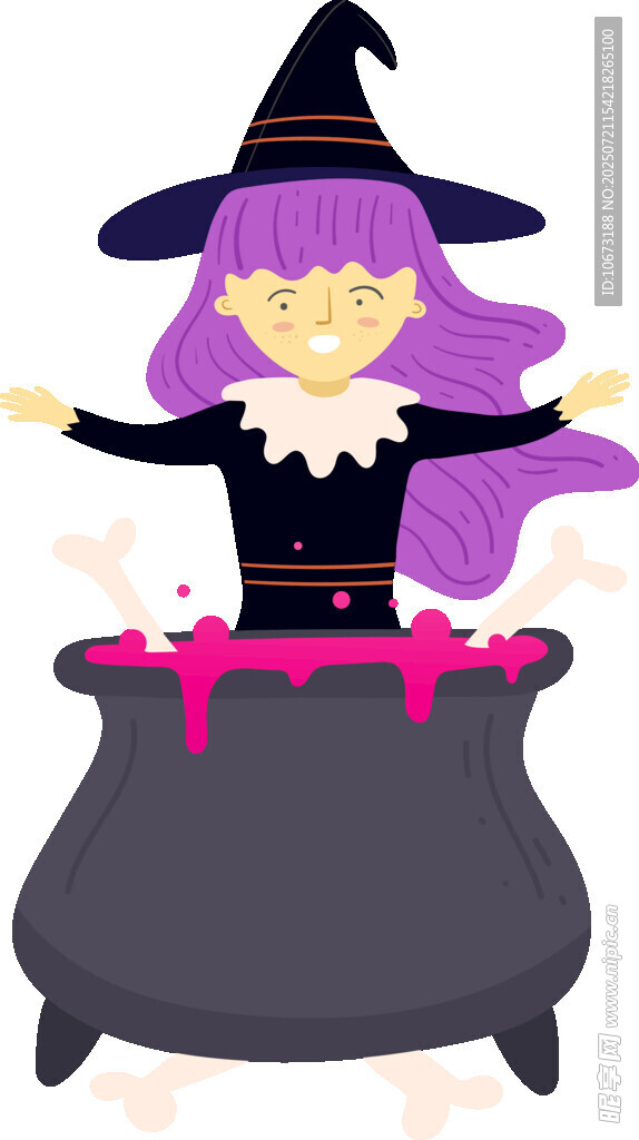 女巫在魔法大锅前施法
