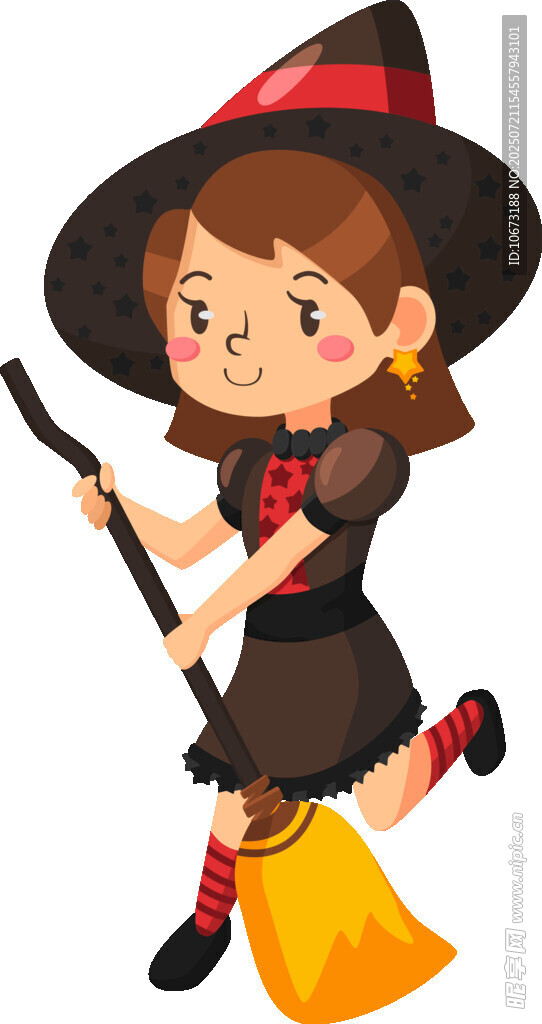 可爱小女巫骑扫帚