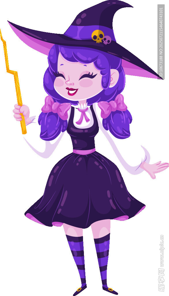 可爱女巫手持魔杖