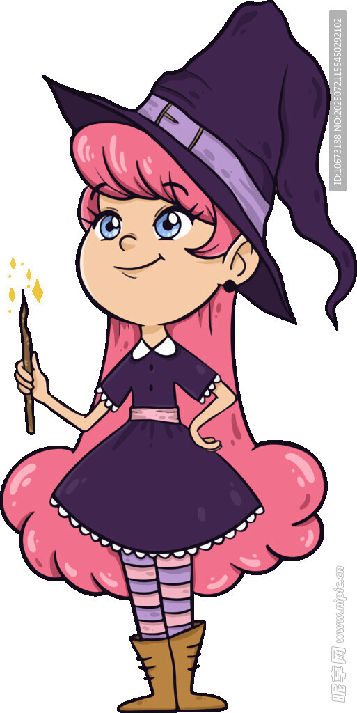 可爱小女巫手持魔法棒