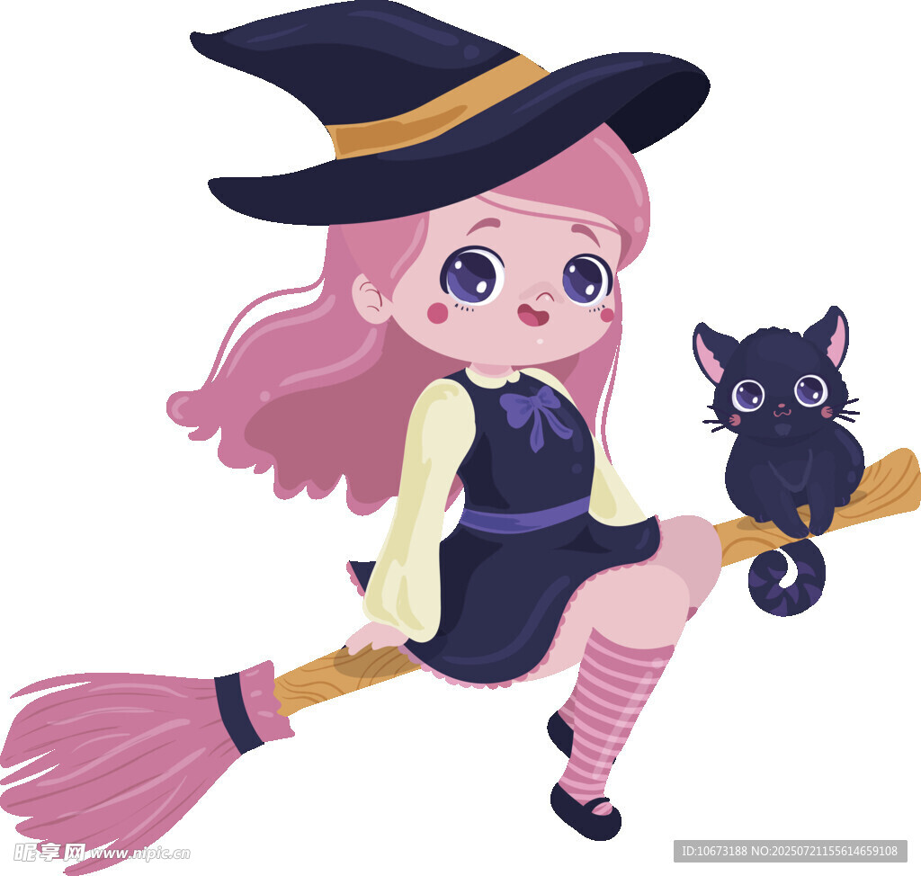骑扫帚的女巫与黑猫