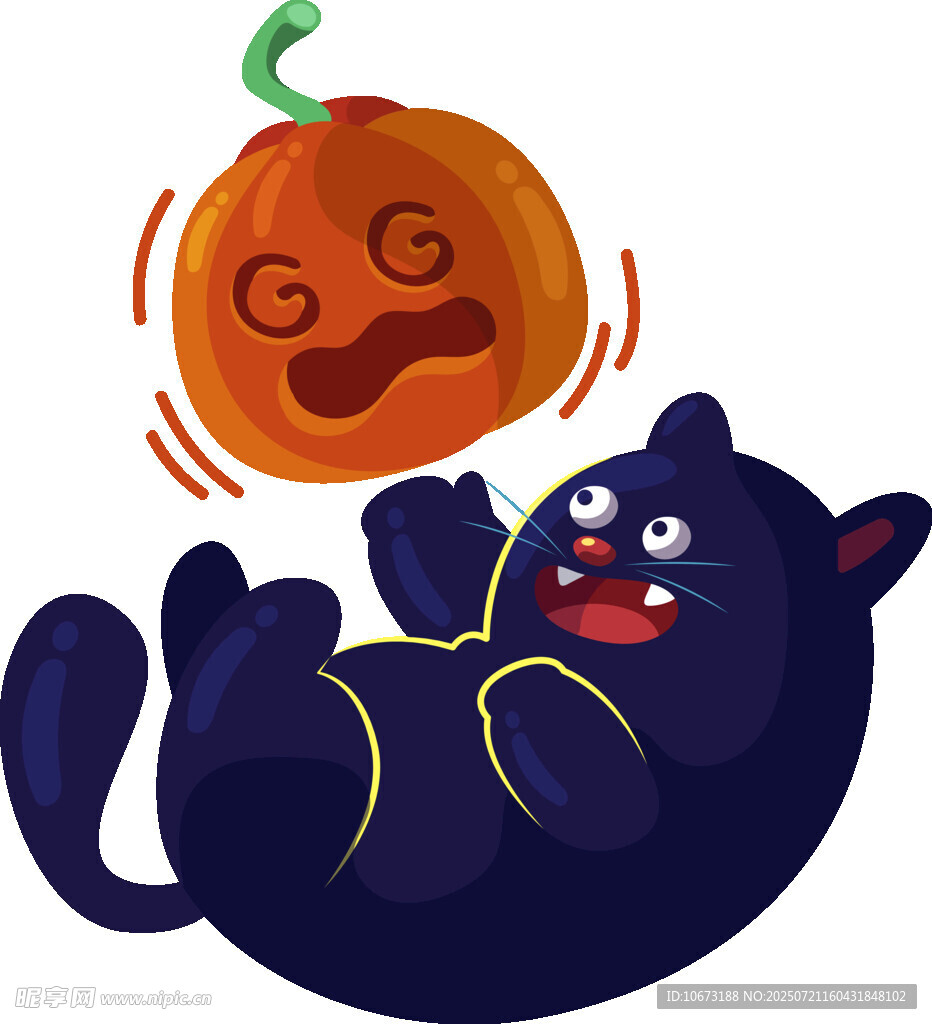 黑猫戏耍南瓜表情搞怪