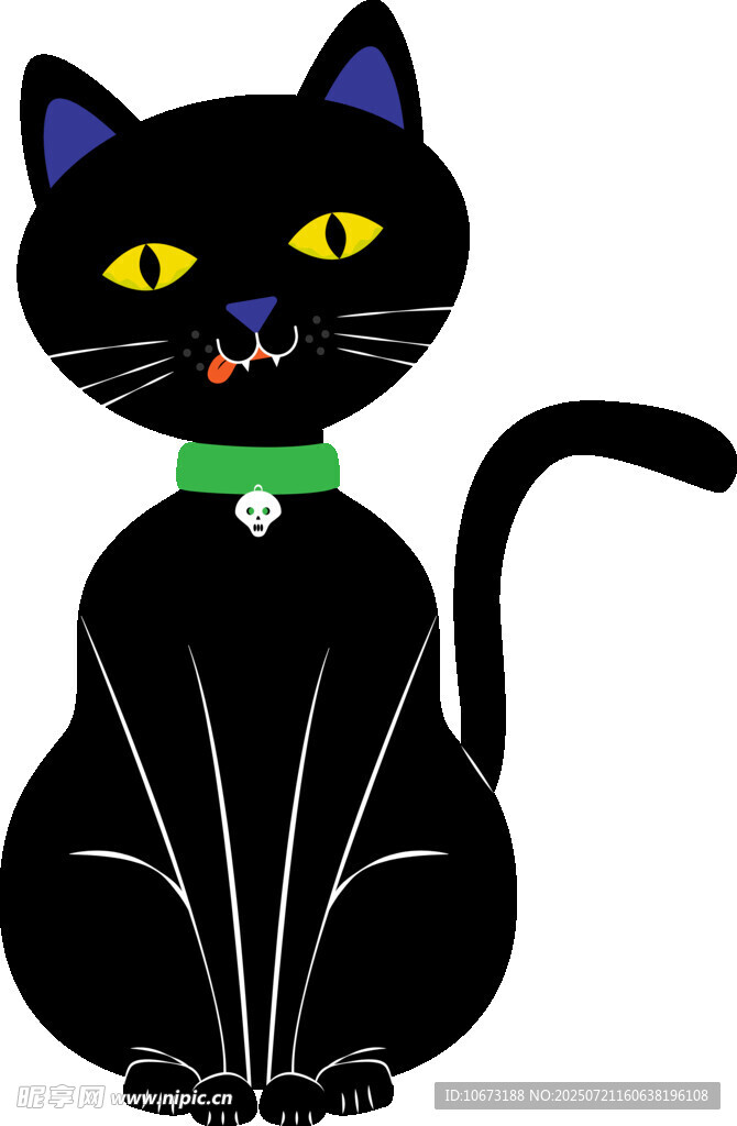 坐着的黑猫戴绿项圈