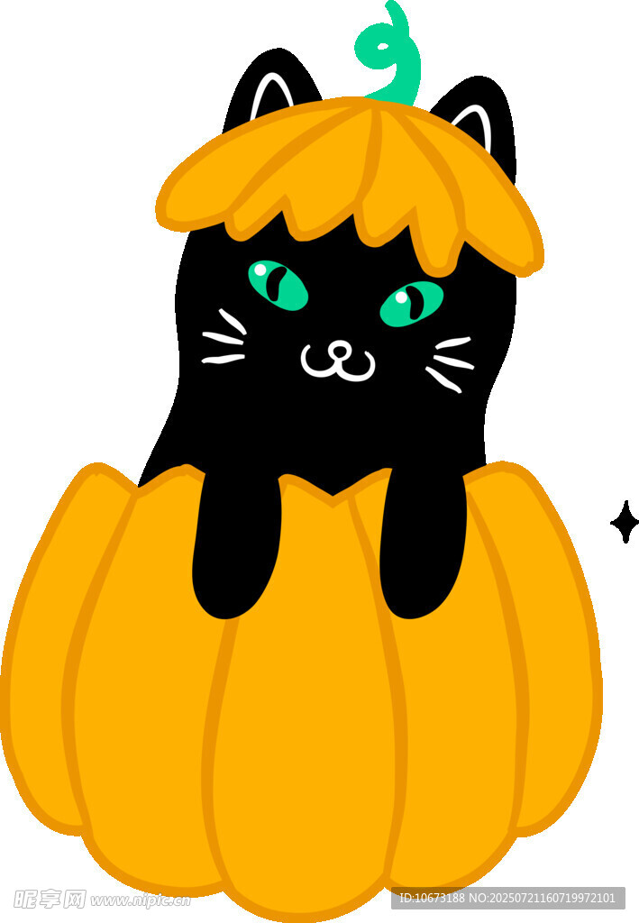 黑猫躲在南瓜里的萌趣画面
