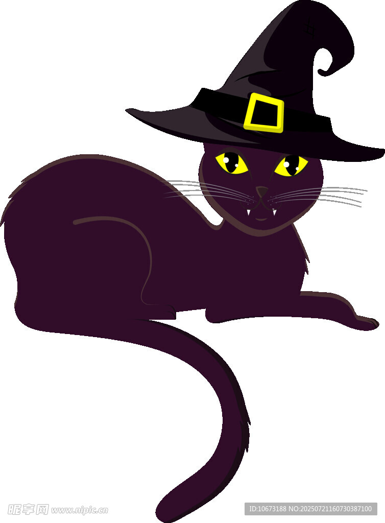 黑猫女巫帽造型插画