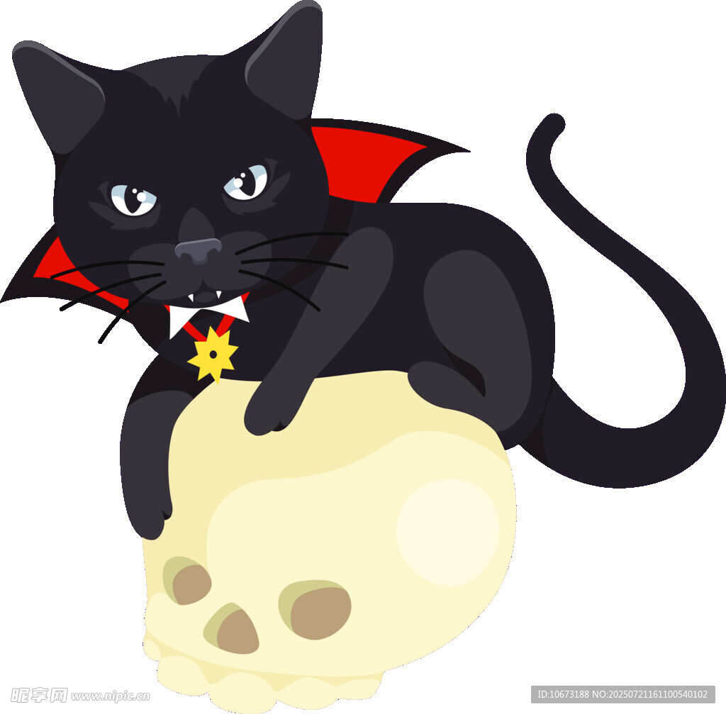 黑猫伏于骷髅上的奇幻画面