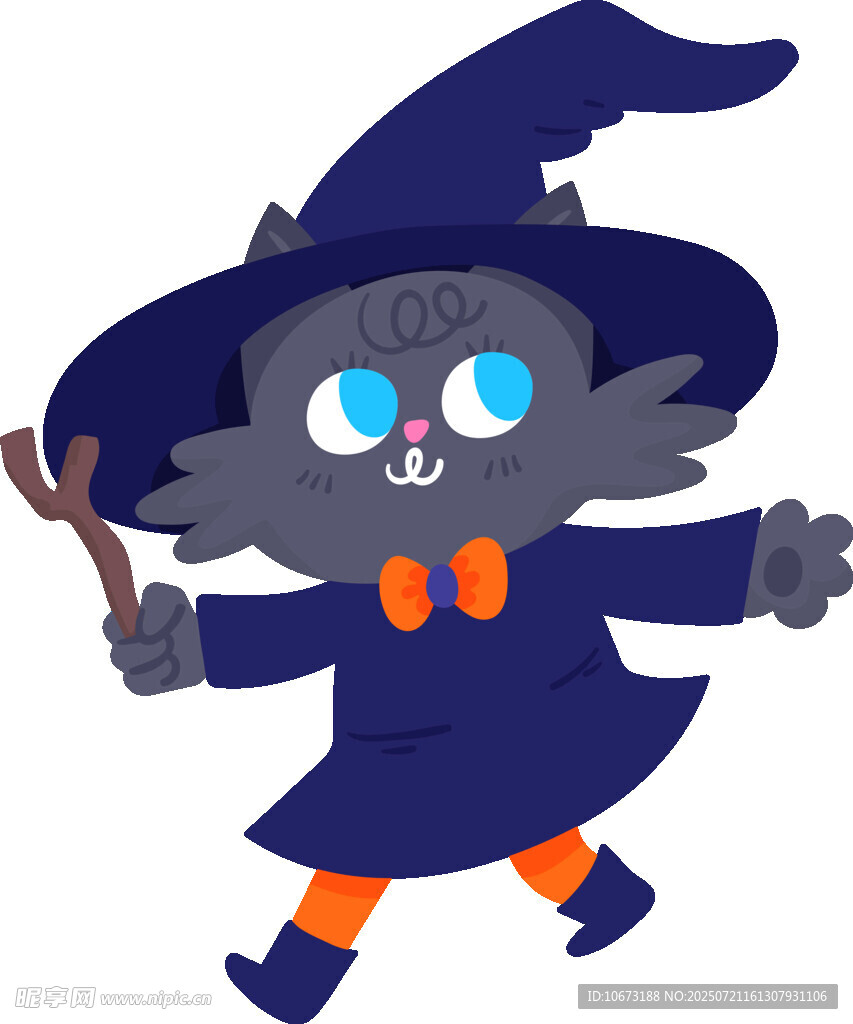 黑猫女巫手持魔杖欢乐跑