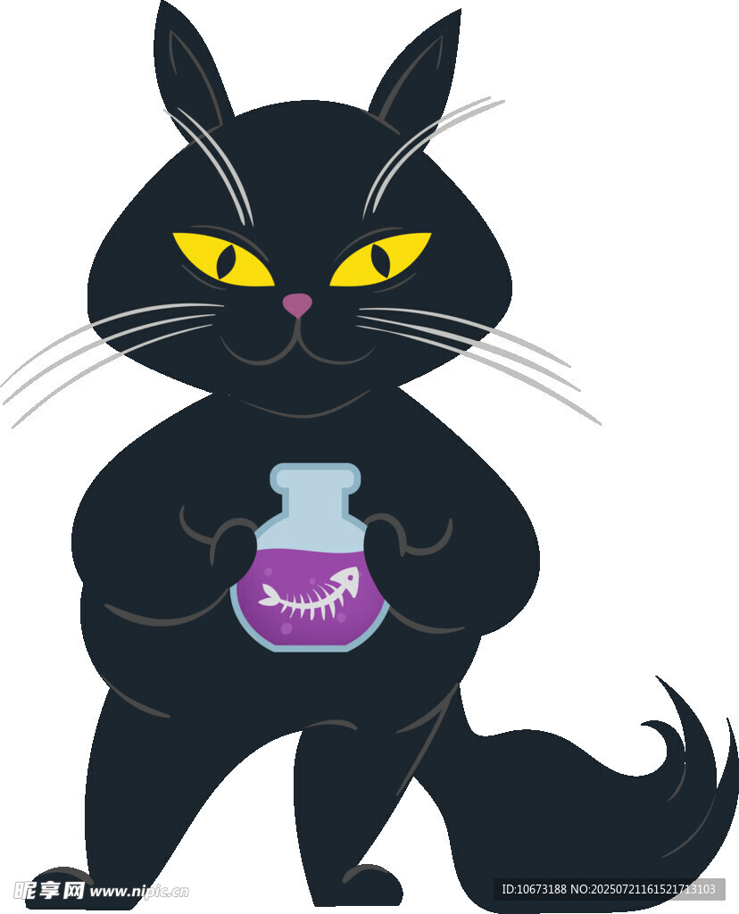 黑猫手持魔法药剂瓶